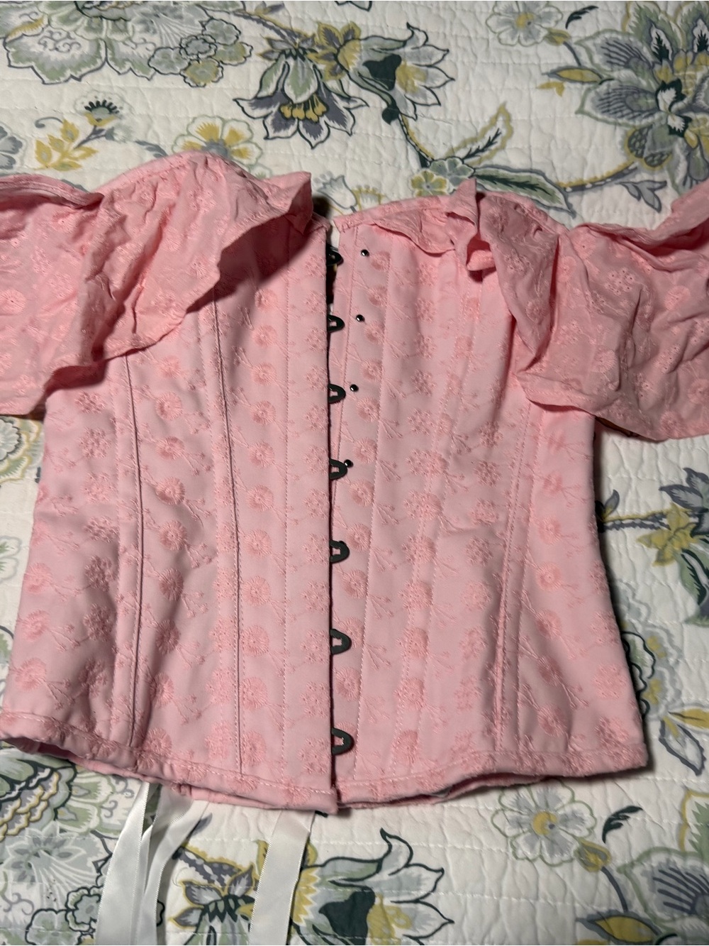 Romantic Pink Eyelet Off-Shoulder Corset